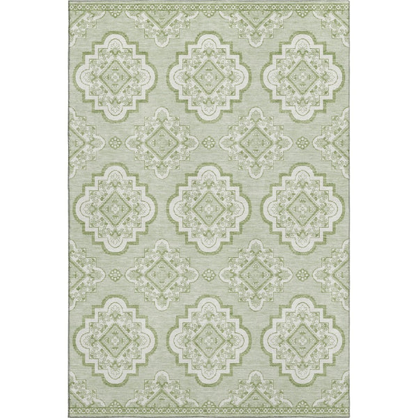 HomeRoots 10' X 14' Artichoke Green Medallion Area Rug - Washable, UV Protected, Durable for Busy Homes! 669835