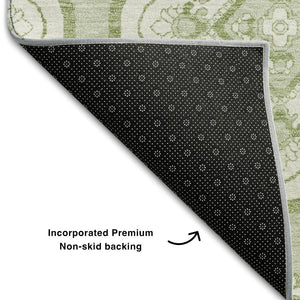 HomeRoots 10' X 14' Artichoke Green Medallion Area Rug - Washable, UV Protected, Durable for Busy Homes! 669835