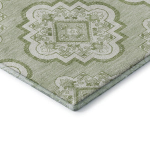 HomeRoots 10' X 14' Artichoke Green Medallion Area Rug - Washable, UV Protected, Durable for Busy Homes! 669835