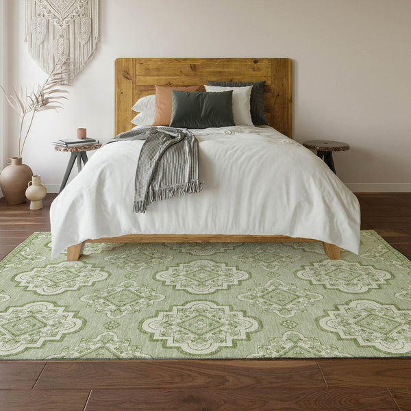 HomeRoots 10' X 14' Artichoke Green Medallion Area Rug - Washable, UV Protected, Durable for Busy Homes! 669835