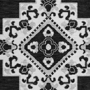 HomeRoots 8' Black And Ivory Medallion Round Rug – Stylish, Washable, UV-Protected for High Traffic Areas 669838