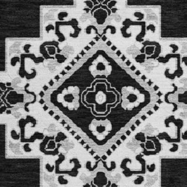 HomeRoots 8' Black And Ivory Medallion Round Rug – Stylish, Washable, UV-Protected for High Traffic Areas 669838