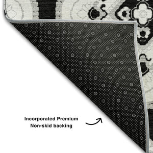HomeRoots 9' X 12' Black and Ivory Medallion Area Rug – Washable, UV Protected & Ideal for Busy Homes! 669840