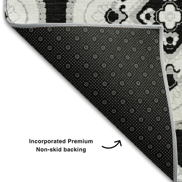 HomeRoots 9' X 12' Black and Ivory Medallion Area Rug – Washable, UV Protected & Ideal for Busy Homes! 669840