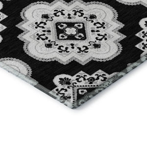 HomeRoots 9' X 12' Black and Ivory Medallion Area Rug – Washable, UV Protected & Ideal for Busy Homes! 669840