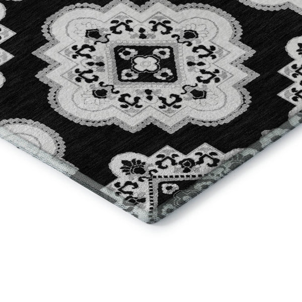 HomeRoots 9' X 12' Black and Ivory Medallion Area Rug – Washable, UV Protected & Ideal for Busy Homes! 669840