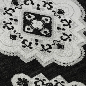 HomeRoots 9' X 12' Black and Ivory Medallion Area Rug – Washable, UV Protected & Ideal for Busy Homes! 669840