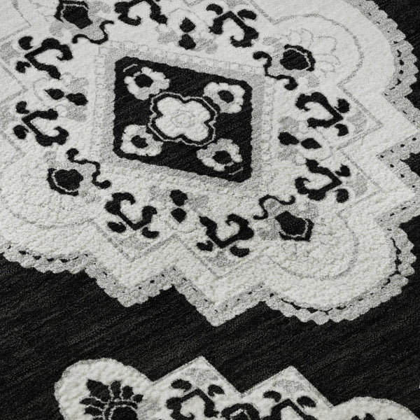 HomeRoots 9' X 12' Black and Ivory Medallion Area Rug – Washable, UV Protected & Ideal for Busy Homes! 669840