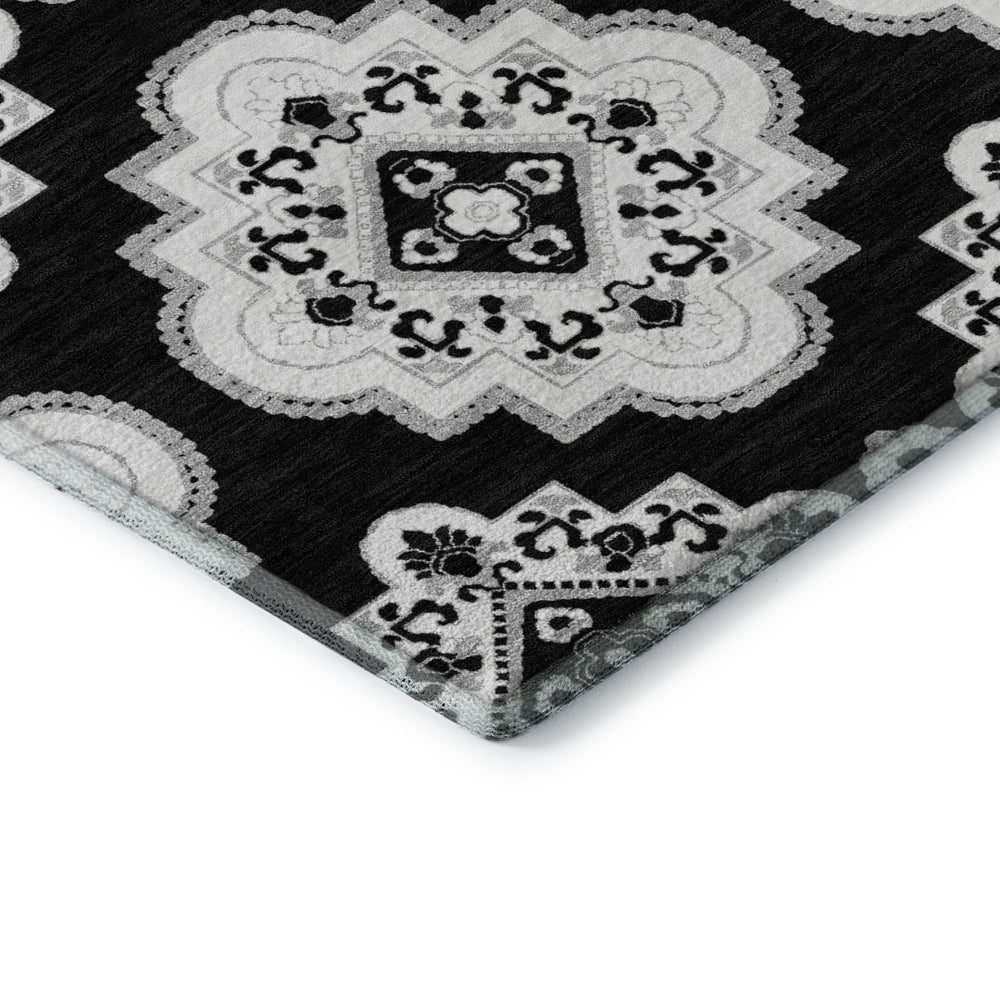 HomeRoots 10' Black & Ivory Medallion Washable Area Rug - UV Protected, Stain-Resistant, Family-Friendly Centerpiece 669841