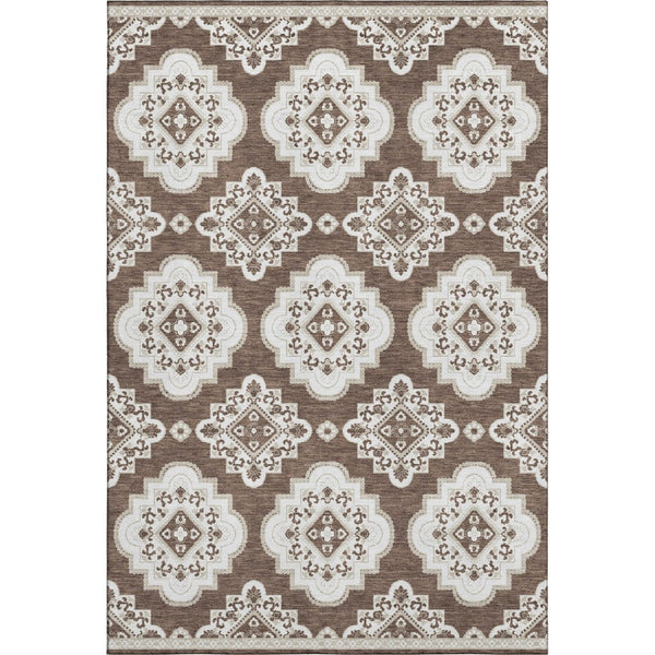 HomeRoots 5' X 8' Brown And Beige Medallion Area Rug - Washable, UV Protected, Durable & Stylish for Any Room 669843