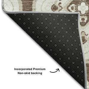 HomeRoots 8' Washable Brown and Beige Medallion Round Rug with UV Protection for Stylish Comfort Anywhere 669844