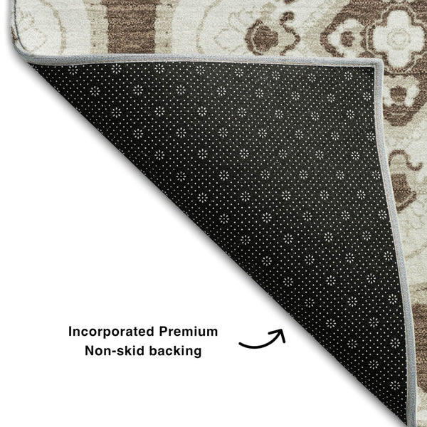 HomeRoots 8' Washable Brown and Beige Medallion Round Rug with UV Protection for Stylish Comfort Anywhere 669844