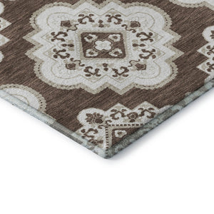 HomeRoots 8' Washable Brown and Beige Medallion Round Rug with UV Protection for Stylish Comfort Anywhere 669844