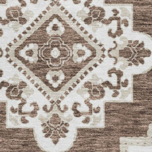 HomeRoots 8' Washable Brown and Beige Medallion Round Rug with UV Protection for Stylish Comfort Anywhere 669844