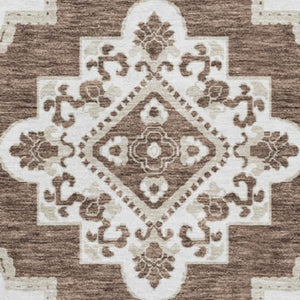HomeRoots 8' Washable Brown and Beige Medallion Round Rug with UV Protection for Stylish Comfort Anywhere 669844