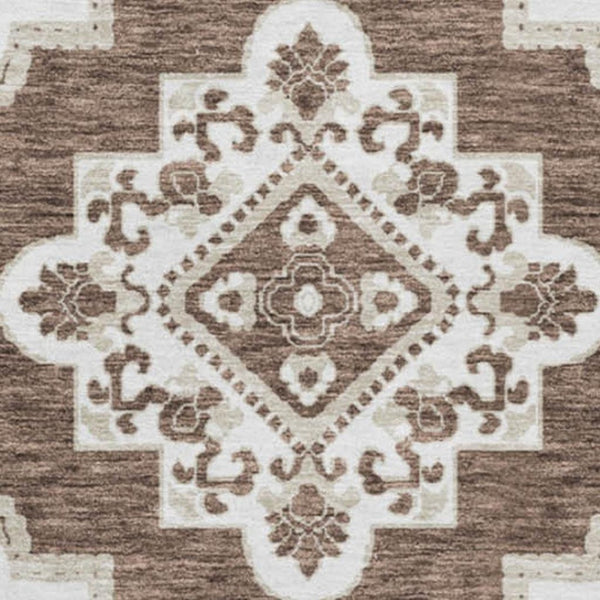 HomeRoots 8' Washable Brown and Beige Medallion Round Rug with UV Protection for Stylish Comfort Anywhere 669844