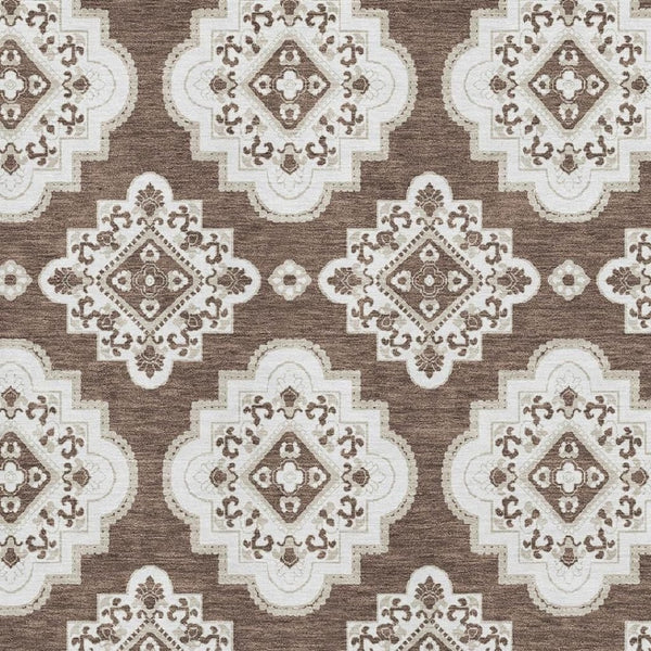 HomeRoots 8' X 10' Brown and Beige Medallion Washable Area Rug with UV Protection for Homes with Kids & Pets 669845