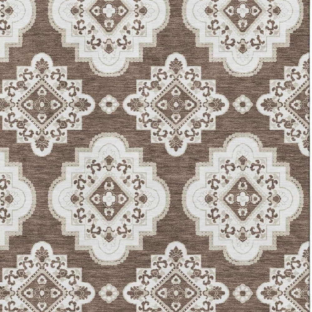 HomeRoots 9' X 12' Brown and Beige Medallion Area Rug – Washable, UV-Protected, Perfect for Family Spaces 669846