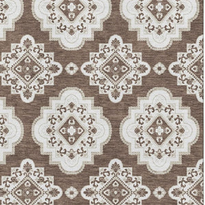 HomeRoots 9' X 12' Brown and Beige Medallion Area Rug – Washable, UV-Protected, Perfect for Family Spaces 669846