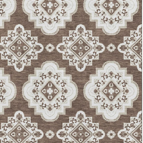 HomeRoots 9' X 12' Brown and Beige Medallion Area Rug – Washable, UV-Protected, Perfect for Family Spaces 669846