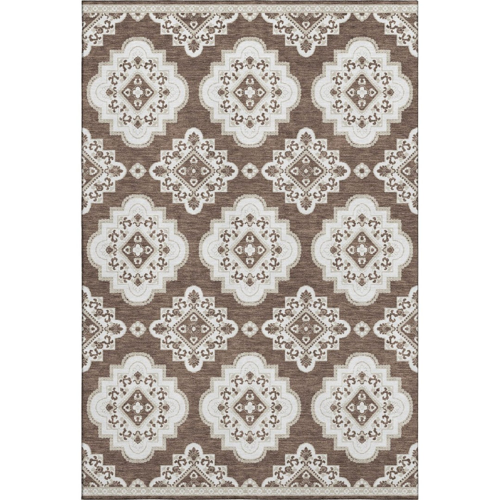 HomeRoots 10' Brown and Beige Medallion Area Rug – Washable, UV Protected, Stylish for Any Room Decor! 669847
