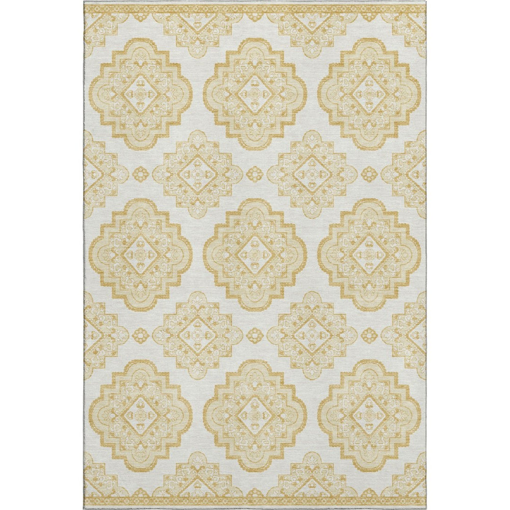 HomeRoots 5' X 8' Gold Medallion Area Rug – Elegant Design, Washable, UV Protection for Busy Homes & Kids 669849