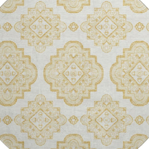 HomeRoots 8' Gold and Ivory Medallion Round Rug – Washable, UV-Protected, Stylish for High-Traffic Areas 669850