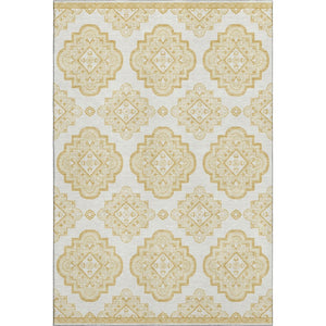 HomeRoots 8' X 10' Gold and Ivory Medallion Area Rug – Washable, UV-Protected, Durable for High-Traffic Spaces 669851