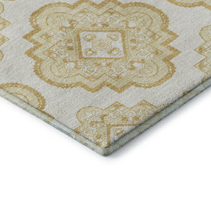 HomeRoots 8' X 10' Gold and Ivory Medallion Area Rug – Washable, UV-Protected, Durable for High-Traffic Spaces 669851