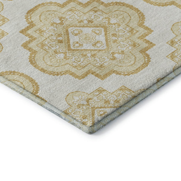 HomeRoots 8' X 10' Gold and Ivory Medallion Area Rug – Washable, UV-Protected, Durable for High-Traffic Spaces 669851