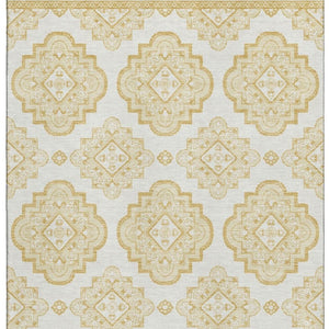 HomeRoots 8' X 10' Gold and Ivory Medallion Area Rug – Washable, UV-Protected, Durable for High-Traffic Spaces 669851