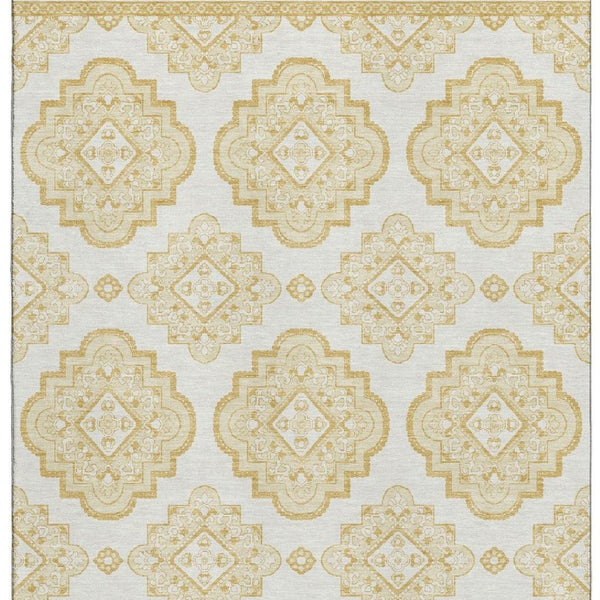 HomeRoots 8' X 10' Gold and Ivory Medallion Area Rug – Washable, UV-Protected, Durable for High-Traffic Spaces 669851
