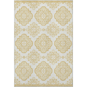 HomeRoots 8' X 10' Gold and Ivory Medallion Area Rug – Washable, UV-Protected, Durable for High-Traffic Spaces 669851