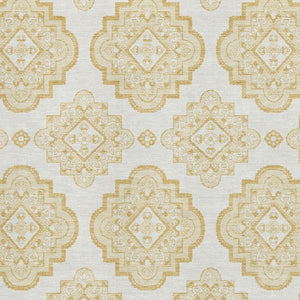HomeRoots 9' x 12' Gold and Ivory Medallion Area Rug – Washable, UV Protected, Stain Resistant & Elegant Design 669852