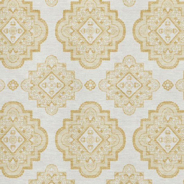 HomeRoots 9' x 12' Gold and Ivory Medallion Area Rug – Washable, UV Protected, Stain Resistant & Elegant Design 669852