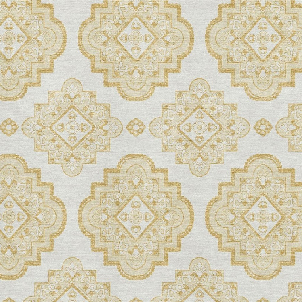 HomeRoots 10' Gold & Ivory Medallion Washable Area Rug - Durable, Stain-Resistant, UV Protected for Busy Homes 669853