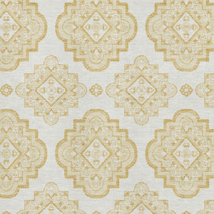 HomeRoots 10' Gold & Ivory Medallion Washable Area Rug - Durable, Stain-Resistant, UV Protected for Busy Homes 669853