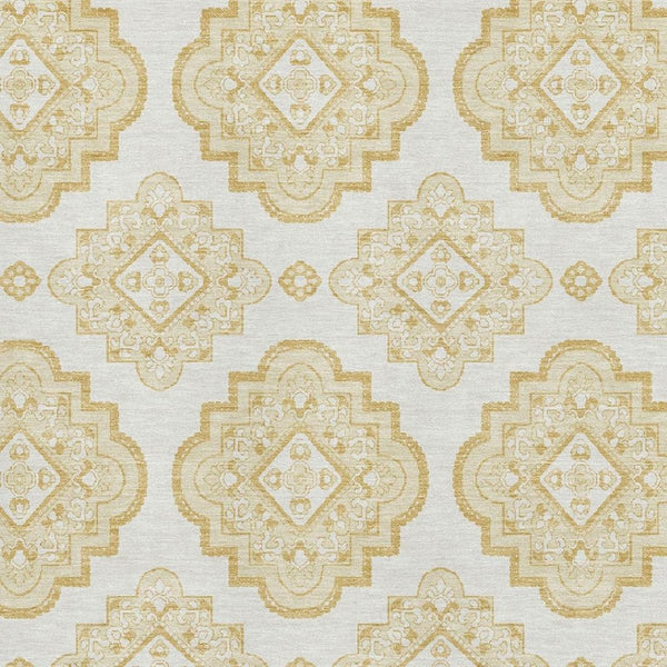 HomeRoots 10' Gold & Ivory Medallion Washable Area Rug - Durable, Stain-Resistant, UV Protected for Busy Homes 669853