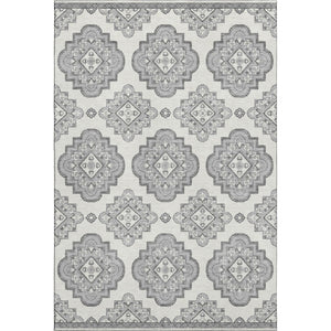HomeRoots 5' X 8' Gray and Ivory Medallion Area Rug - Washable, UV Protected, Stain-Resistant, Durable Design 669855