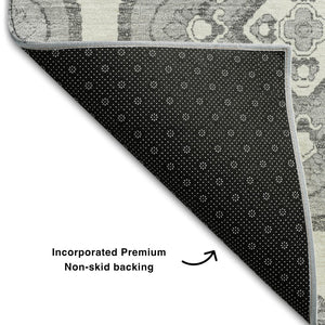 HomeRoots 5' X 8' Gray and Ivory Medallion Area Rug - Washable, UV Protected, Stain-Resistant, Durable Design 669855