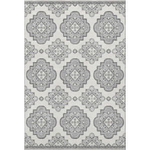 HomeRoots 5' X 8' Gray and Ivory Medallion Area Rug - Washable, UV Protected, Stain-Resistant, Durable Design 669855