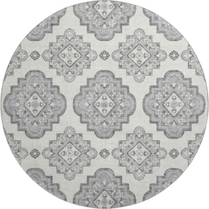 HomeRoots 8' Gray and Ivory Medallion Round Rug – Washable, UV Protected, Durable for Busy Homes & Stylish Décor 669856