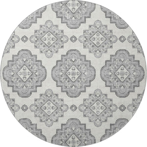 HomeRoots 8' Gray and Ivory Medallion Round Rug – Washable, UV Protected, Durable for Busy Homes & Stylish Décor 669856