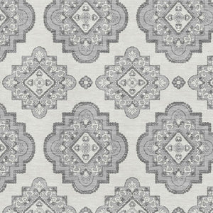 HomeRoots 8' X 10' Gray and Ivory Medallion Washable Area Rug - Durable, Stylish, UV-Protected for Busy Homes 669857