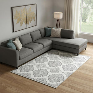 HomeRoots 10' X 14' Gray Medallion Washable Area Rug with UV Protection for High-Traffic Spaces & Easy Care 669859