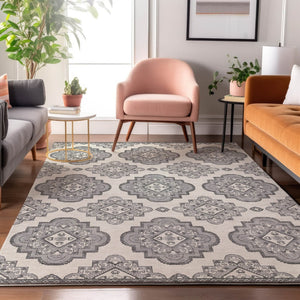 HomeRoots 10' X 14' Gray Medallion Washable Area Rug with UV Protection for High-Traffic Spaces & Easy Care 669859
