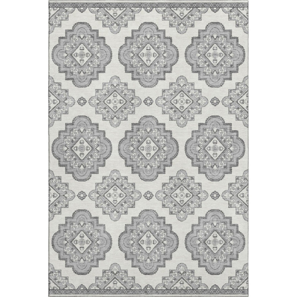 HomeRoots 10' X 14' Gray Medallion Washable Area Rug with UV Protection for High-Traffic Spaces & Easy Care 669859