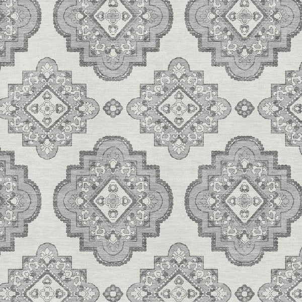 HomeRoots 10' X 14' Gray Medallion Washable Area Rug with UV Protection for High-Traffic Spaces & Easy Care 669859