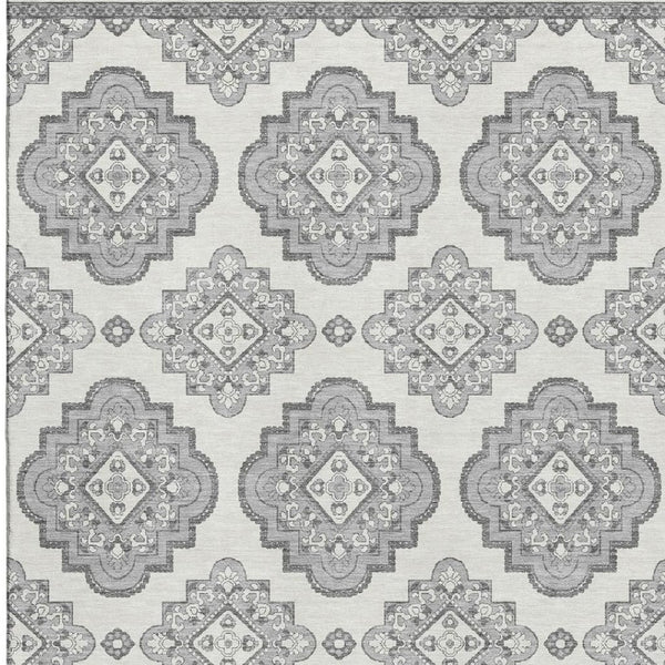 HomeRoots 10' X 14' Gray Medallion Washable Area Rug with UV Protection for High-Traffic Spaces & Easy Care 669859
