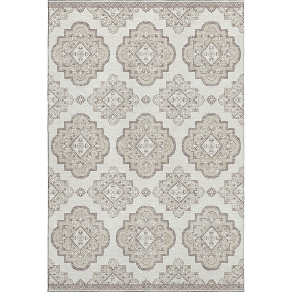 HomeRoots 5' X 8' Washable Ivory and Beige Medallion Area Rug with UV Protection for Stylish Home Decor 669861